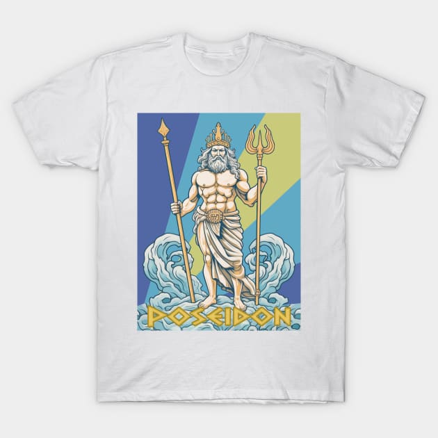 Vintage Retro Poseidon Greek God T-Shirt by HMMR-design
